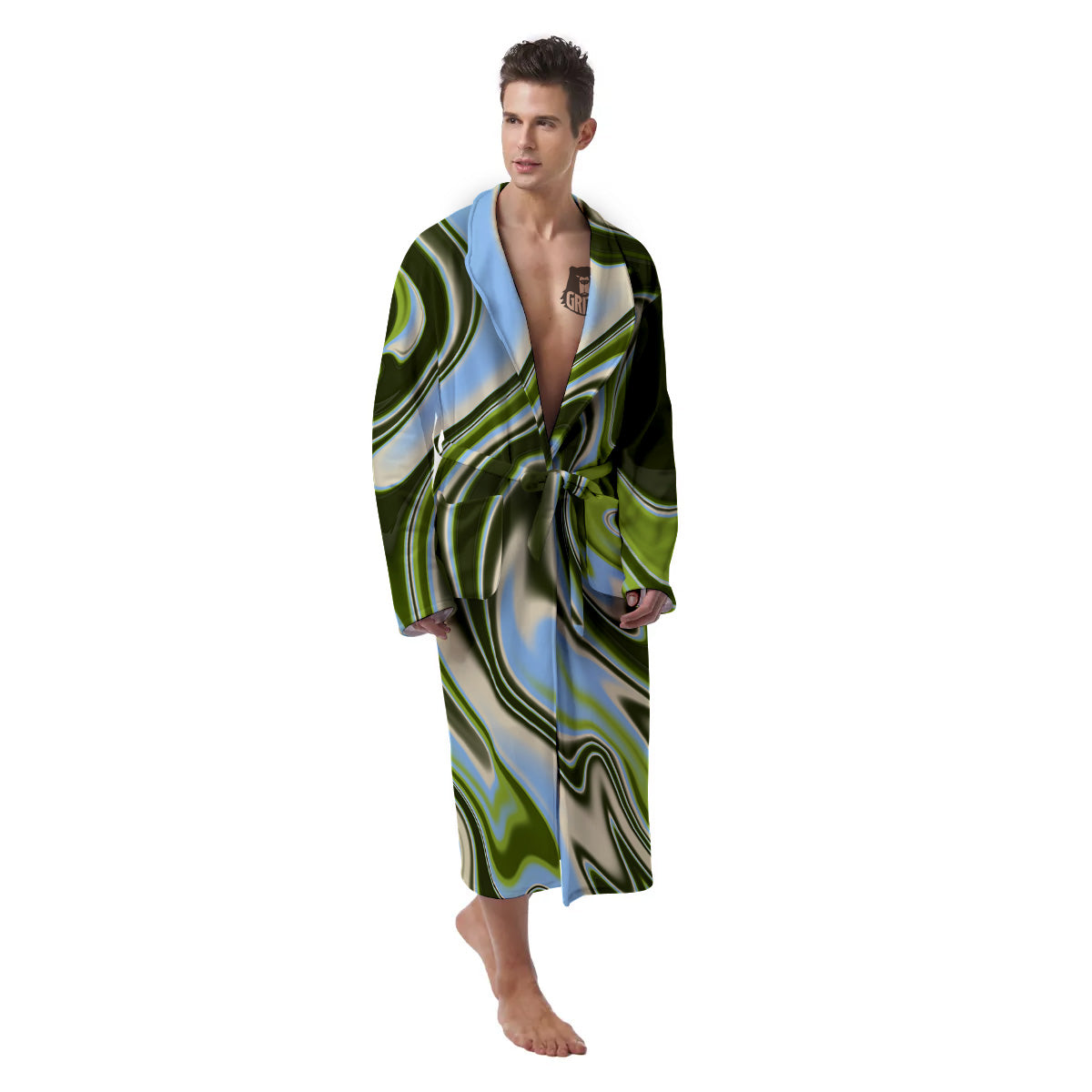 Acid Melt Green Print Men's Robe-grizzshop