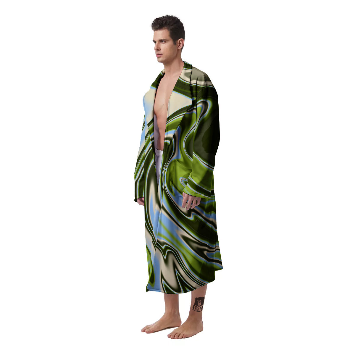 Acid Melt Green Print Men's Robe-grizzshop