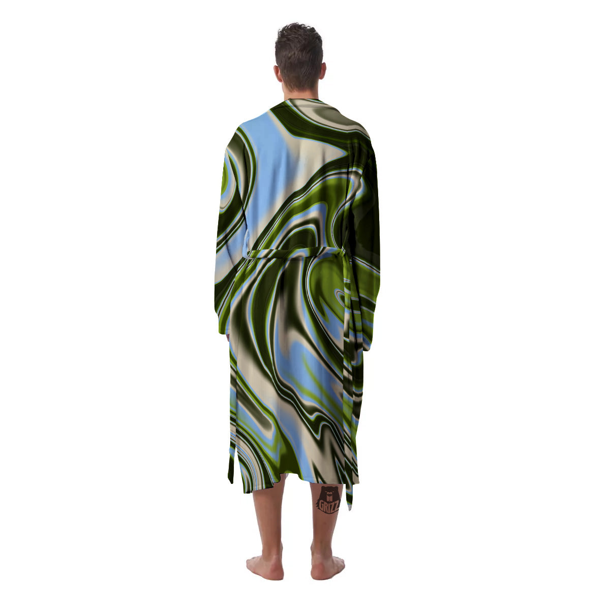 Acid Melt Green Print Men's Robe-grizzshop