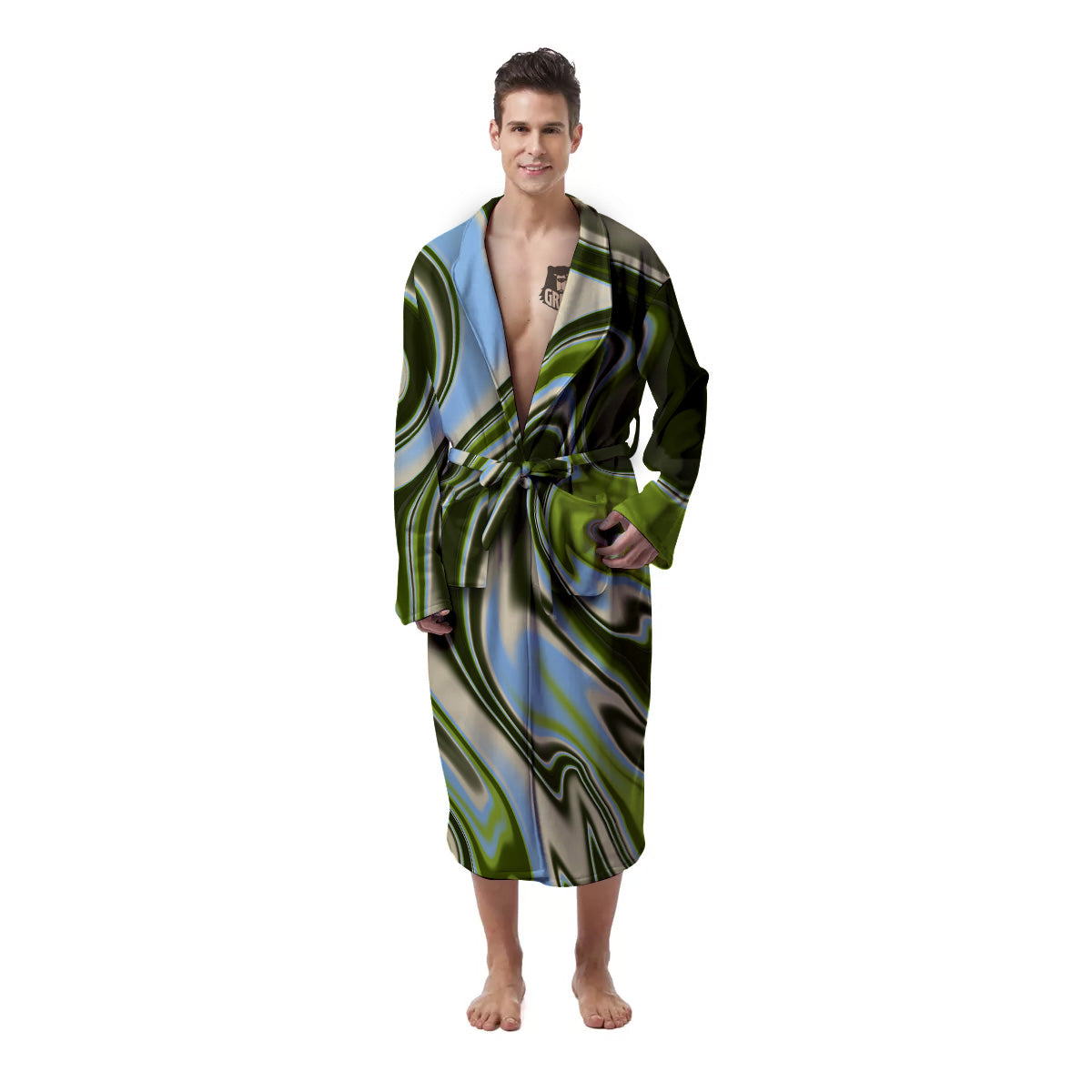 Acid Melt Green Print Men's Robe-grizzshop