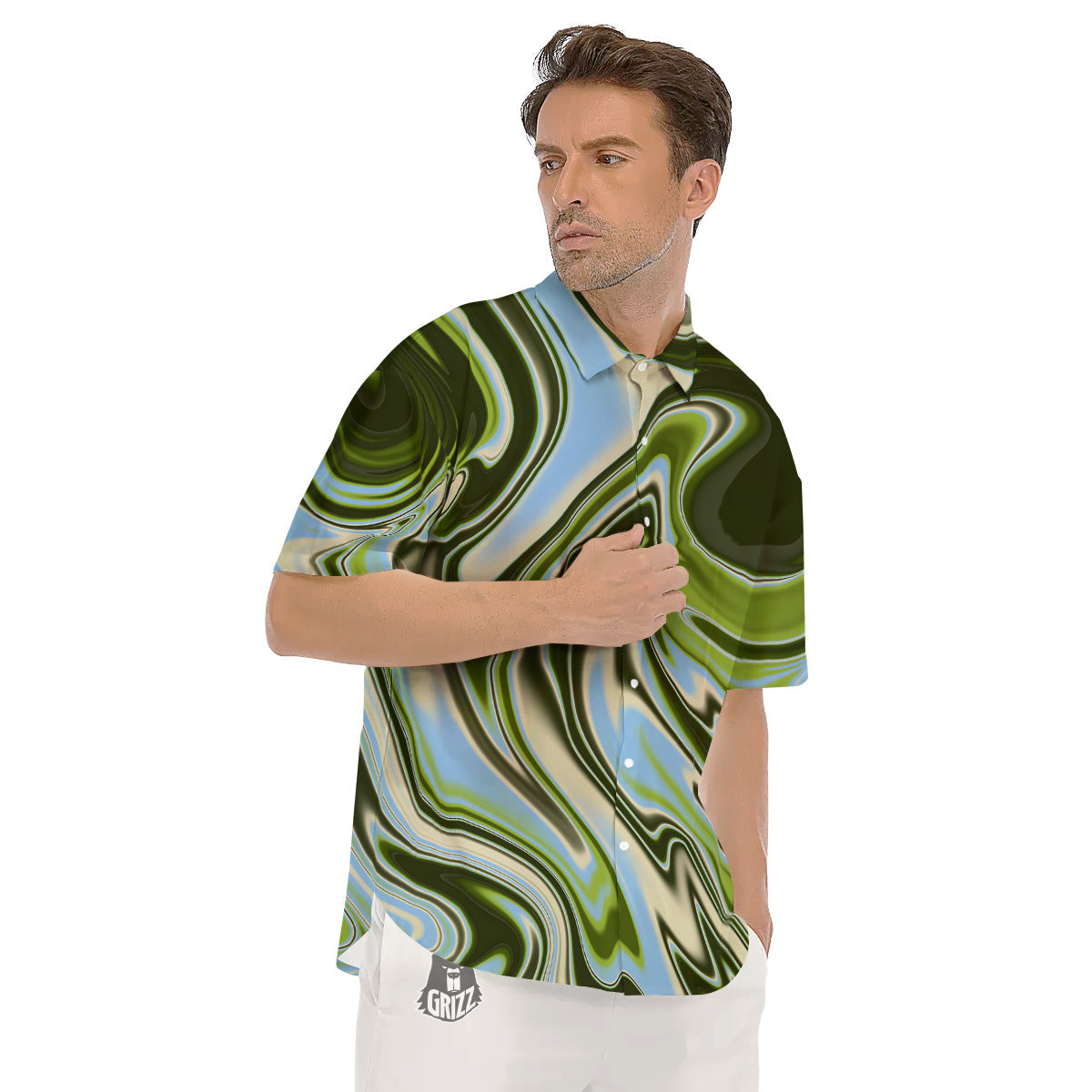 Acid Melt Green Print Men's Short Sleeve Shirts-grizzshop