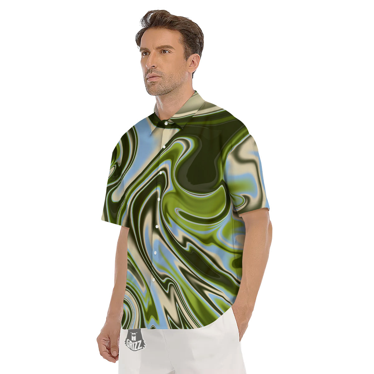 Acid Melt Green Print Men's Short Sleeve Shirts-grizzshop