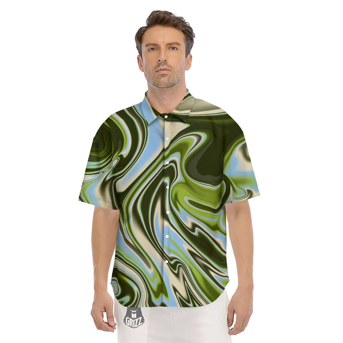 Acid Melt Green Print Men's Short Sleeve Shirts-grizzshop