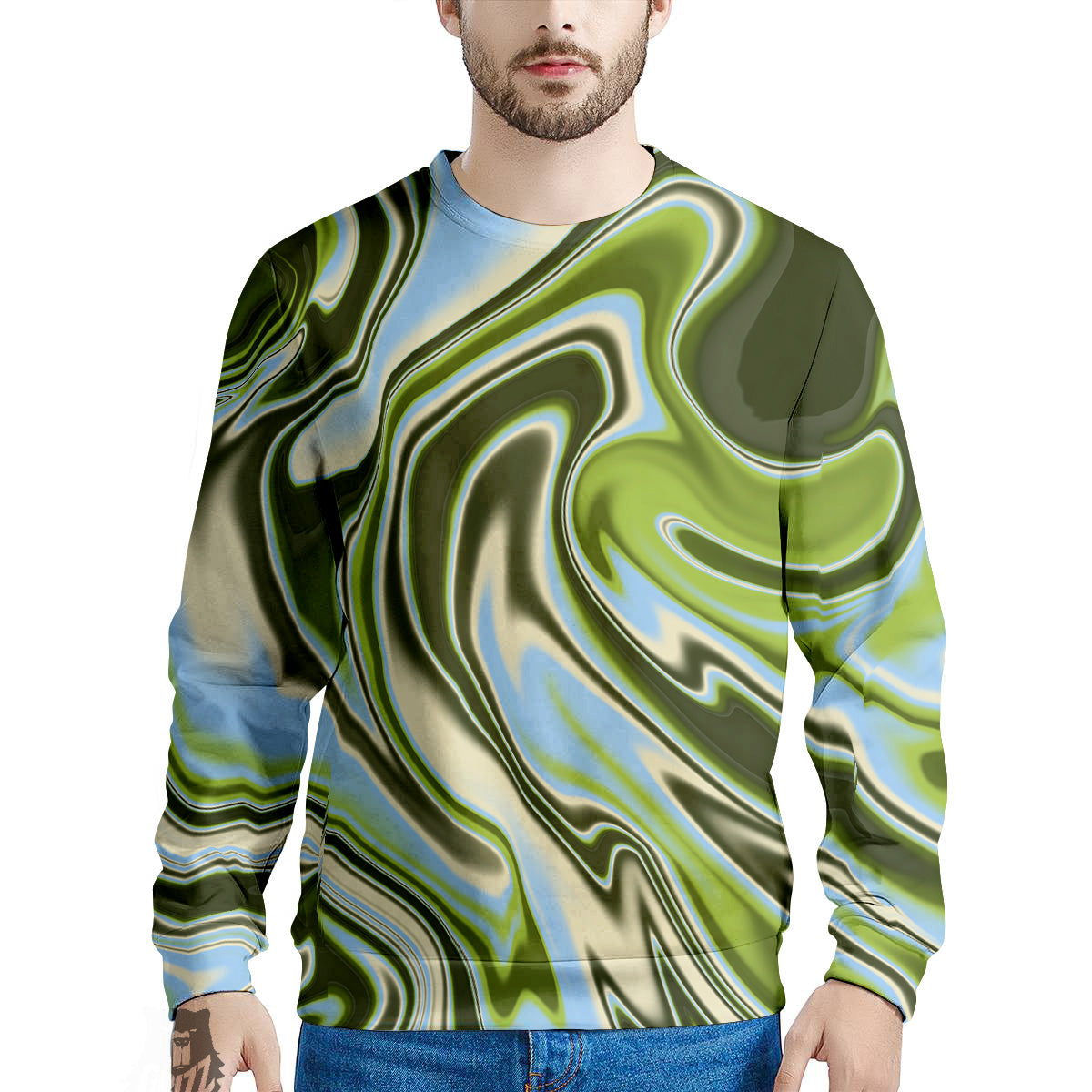 Acid Melt Green Print Men's Sweatshirt-grizzshop