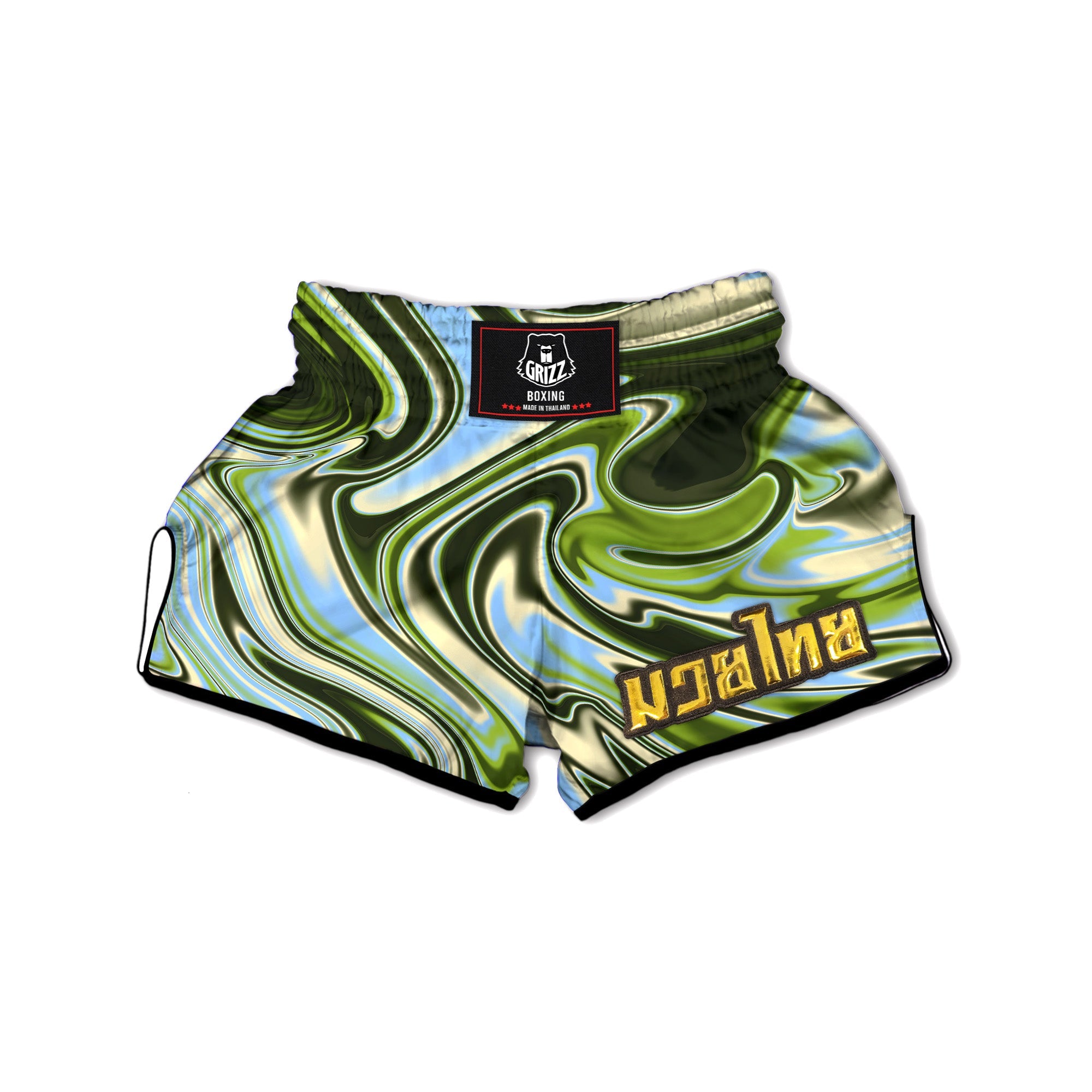 Acid Melt Green Print Muay Thai Boxing Shorts-grizzshop