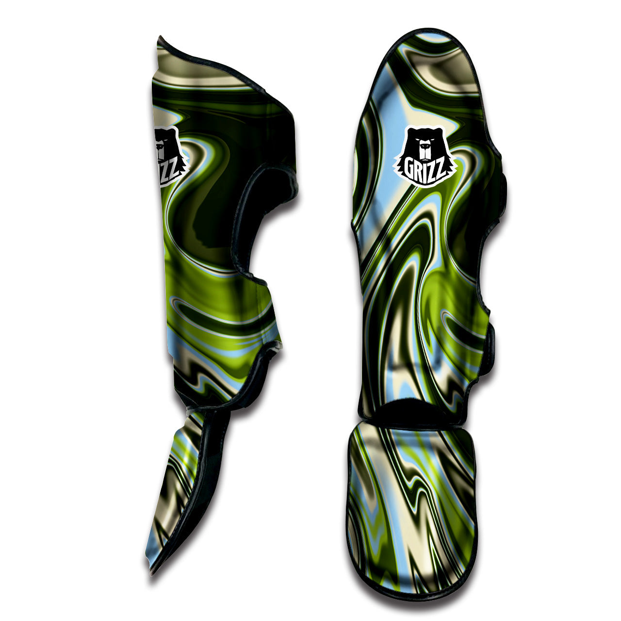 Acid Melt Green Print Muay Thai Shin Guards-grizzshop