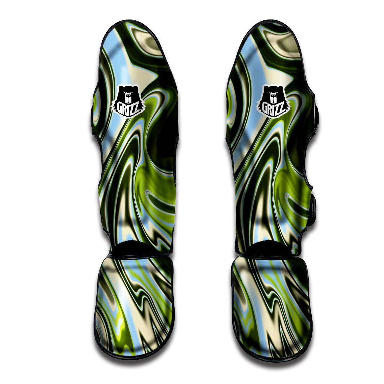 Acid Melt Green Print Muay Thai Shin Guards-grizzshop