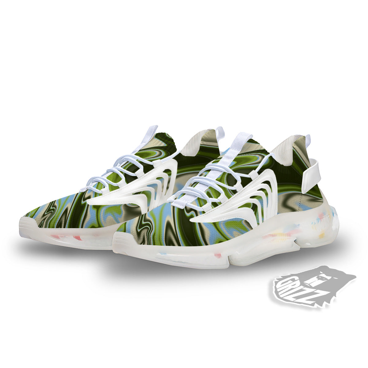 Acid Melt Green Print White Gym Shoes-grizzshop