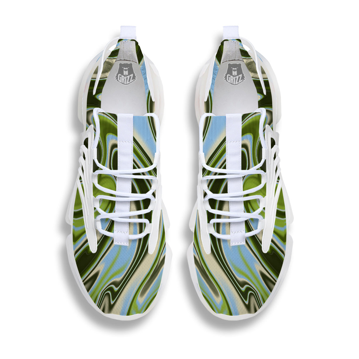 Acid Melt Green Print White Gym Shoes-grizzshop