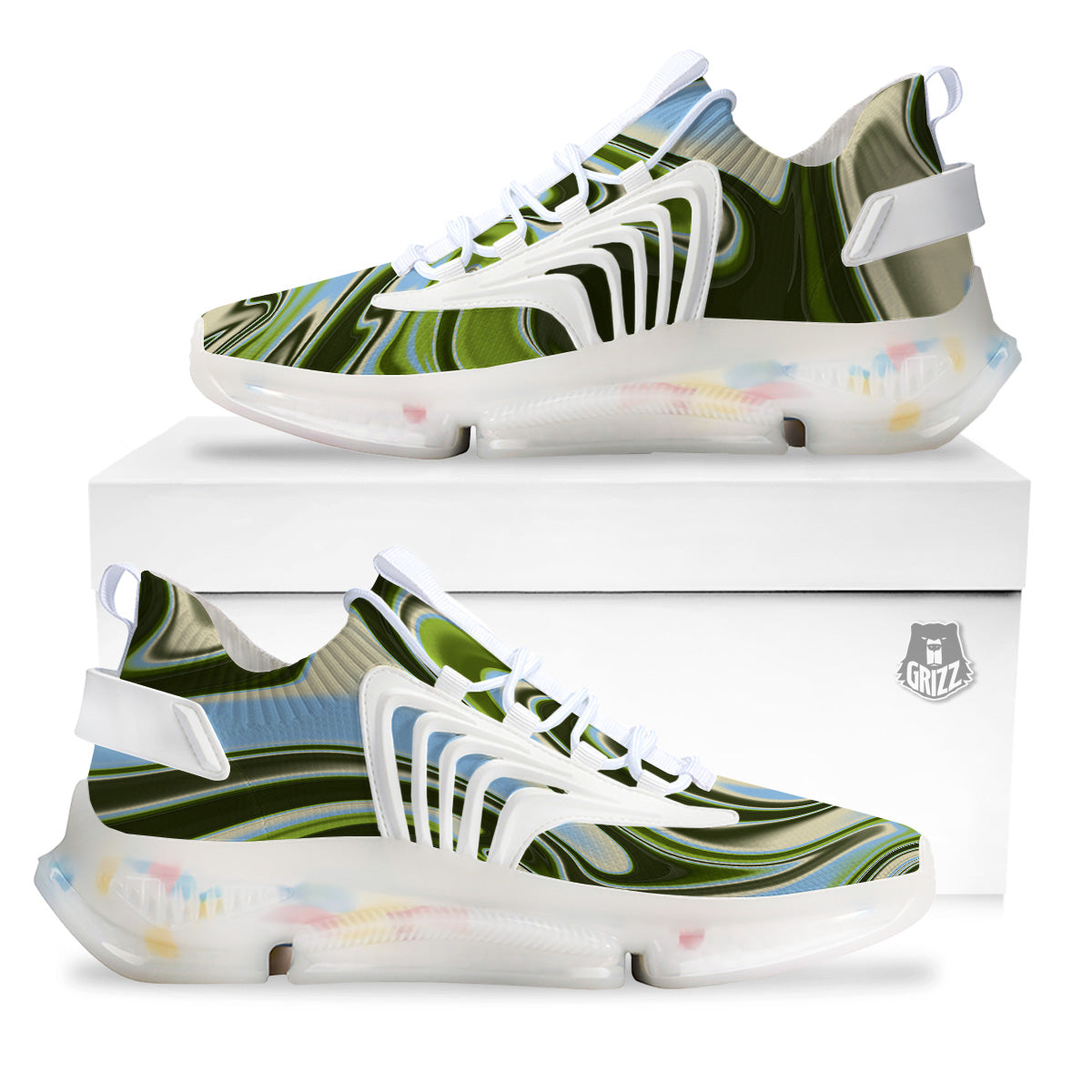 Acid Melt Green Print White Gym Shoes-grizzshop