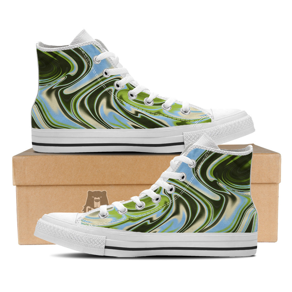 Acid Melt Green Print White High Top Shoes-grizzshop