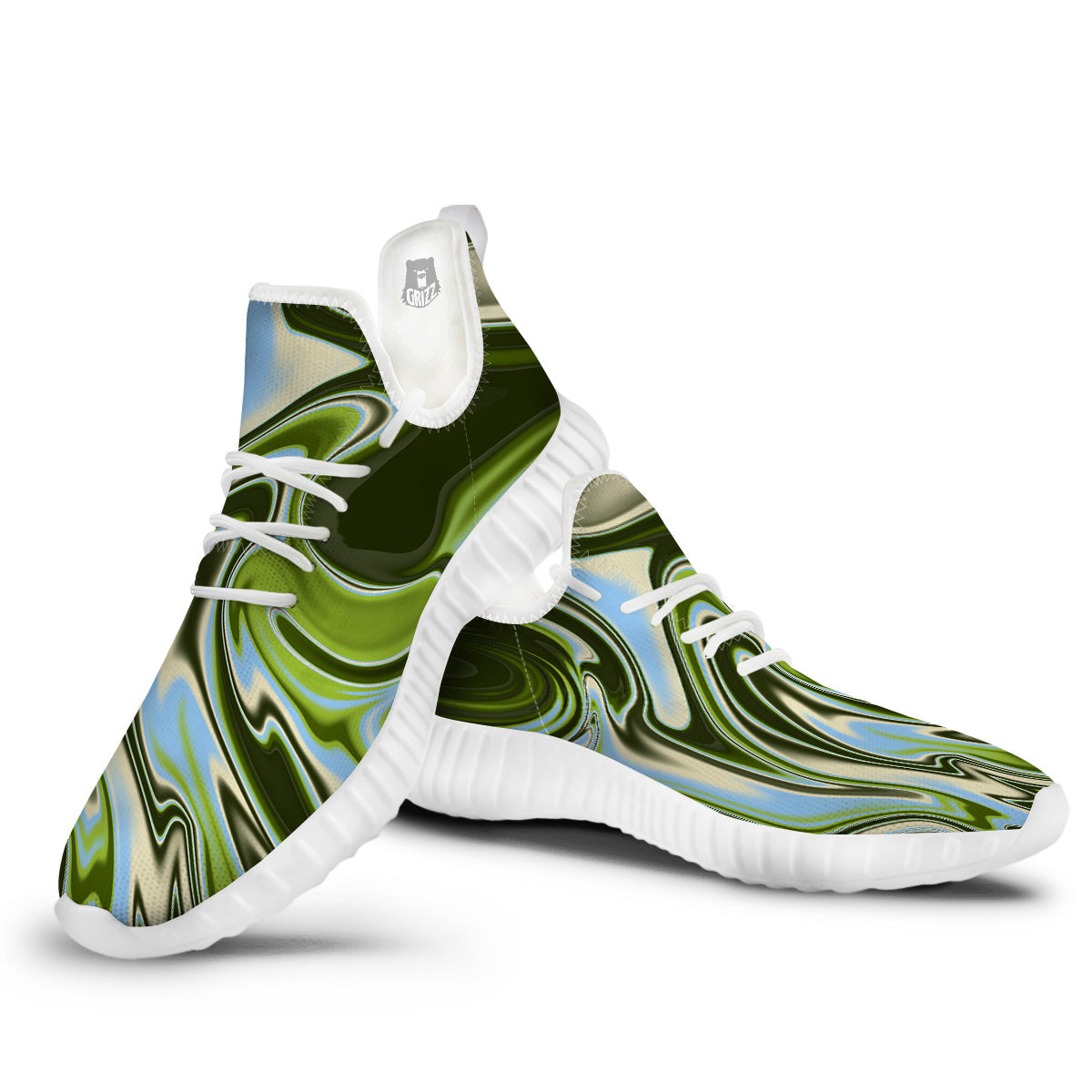 Acid Melt Green Print White Walking Shoes-grizzshop