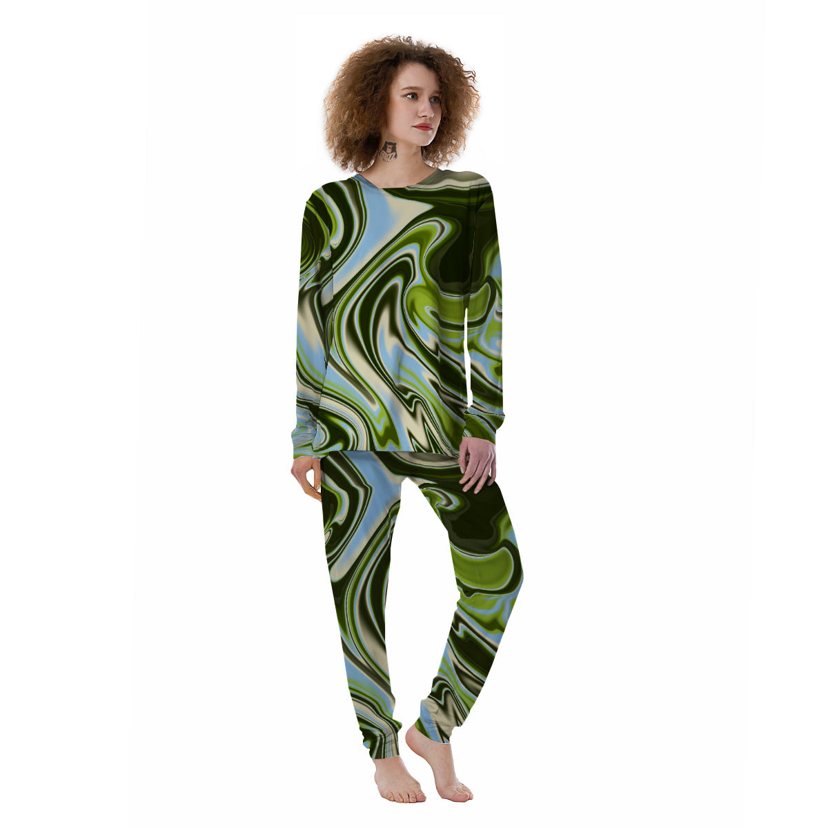 Acid Melt Green Print Women's Pajamas-grizzshop
