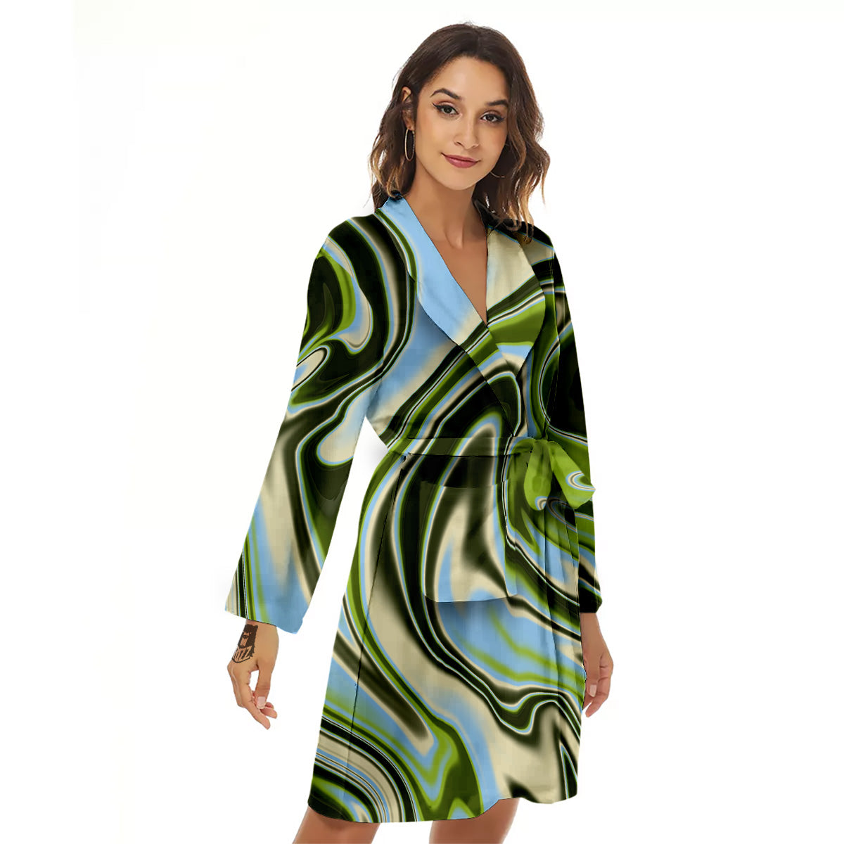 Acid Melt Green Print Women's Robe-grizzshop