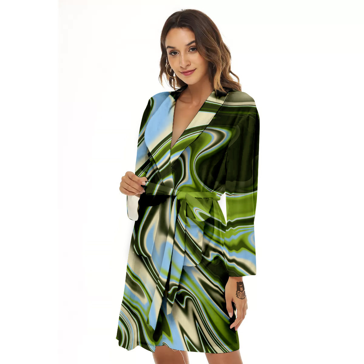 Acid Melt Green Print Women's Robe-grizzshop