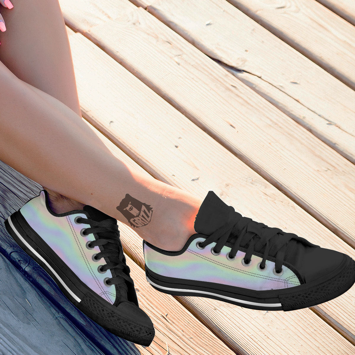 Acid Melt Pastel Print Black Low Top Shoes-grizzshop