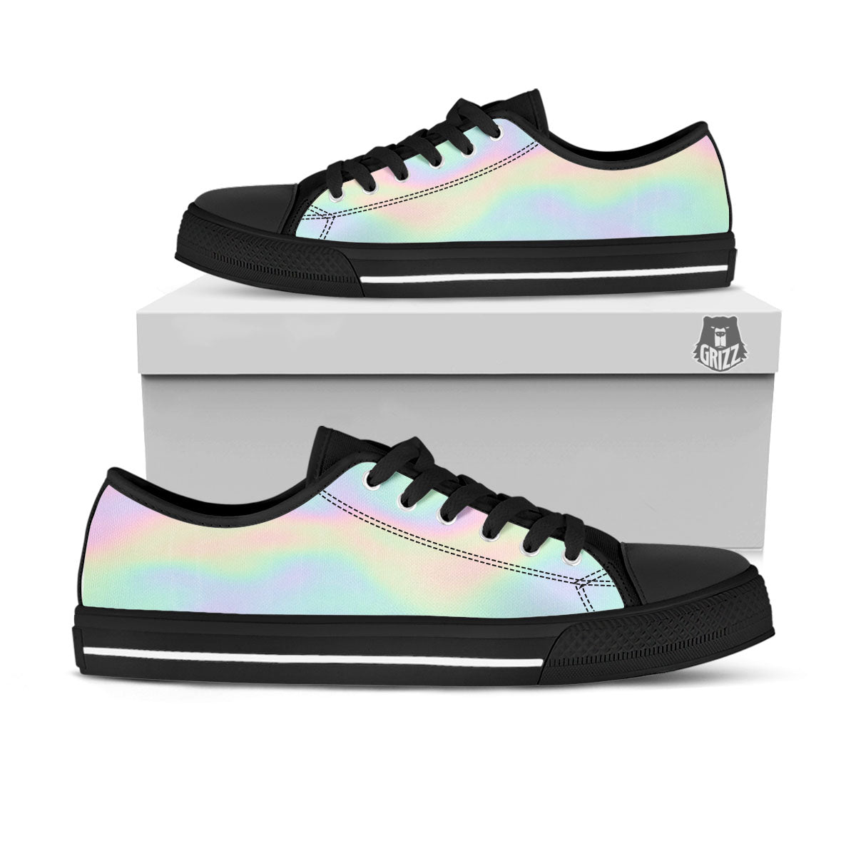 Acid Melt Pastel Print Black Low Top Shoes-grizzshop