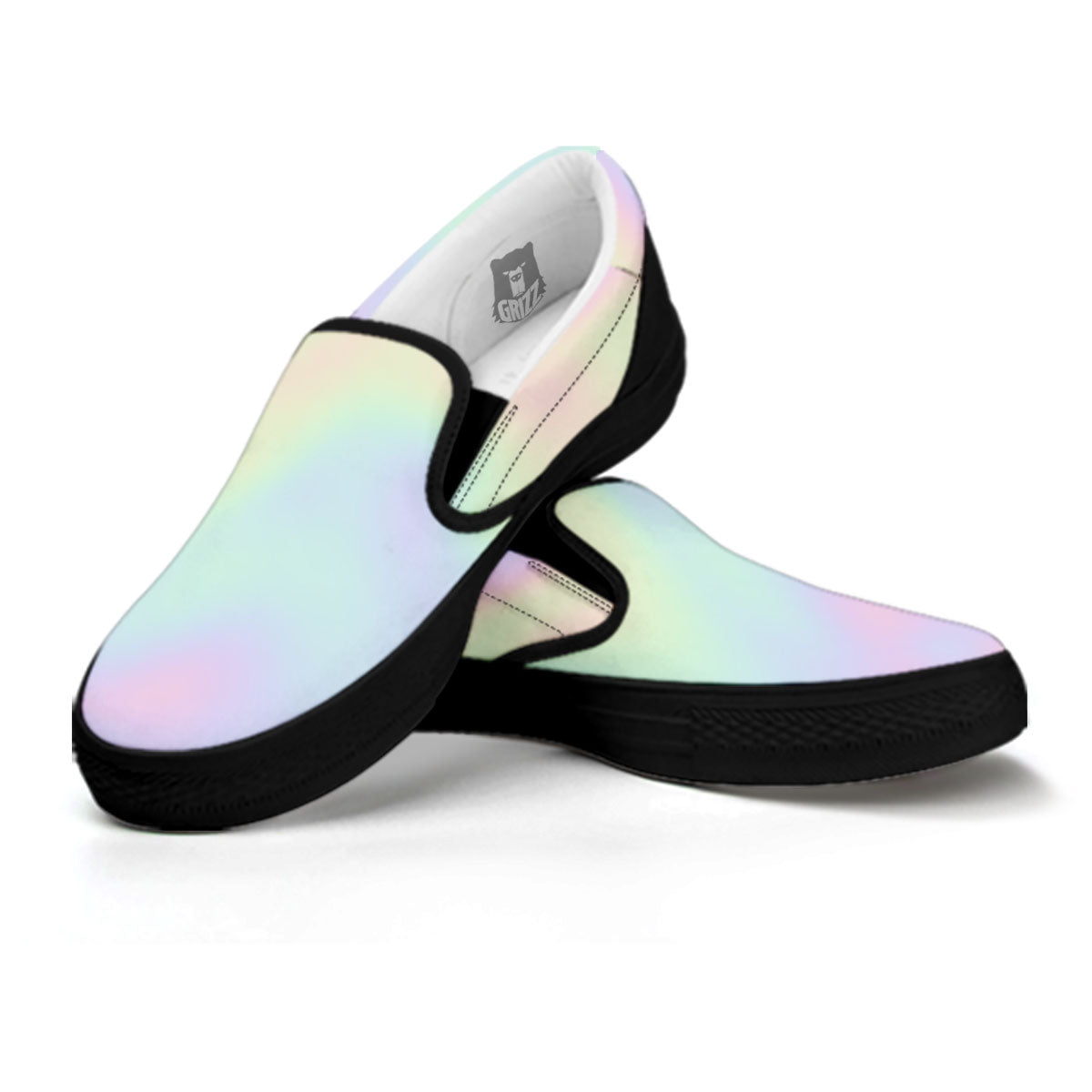 Acid Melt Pastel Print Black Slip On Shoes-grizzshop
