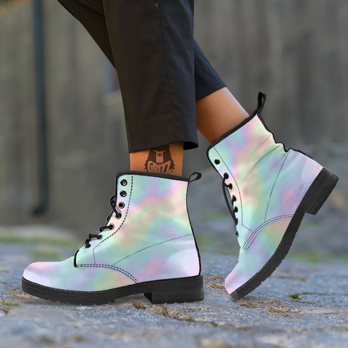 Acid Melt Pastel Print Leather Boots-grizzshop