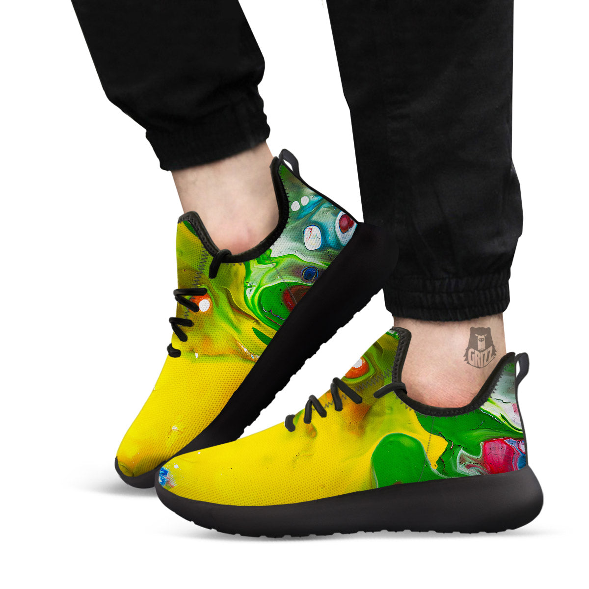 Acid Melt Yellow And Green Print Black Athletic Shoes-grizzshop