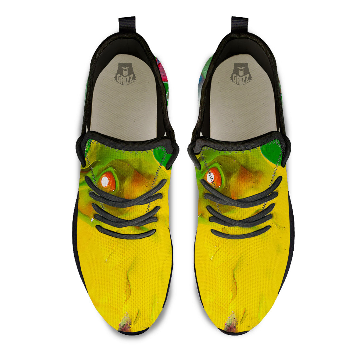 Acid Melt Yellow And Green Print Black Athletic Shoes-grizzshop