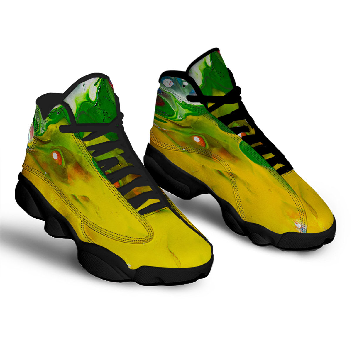 Acid Melt Yellow And Green Print Black Basketball Shoes-grizzshop