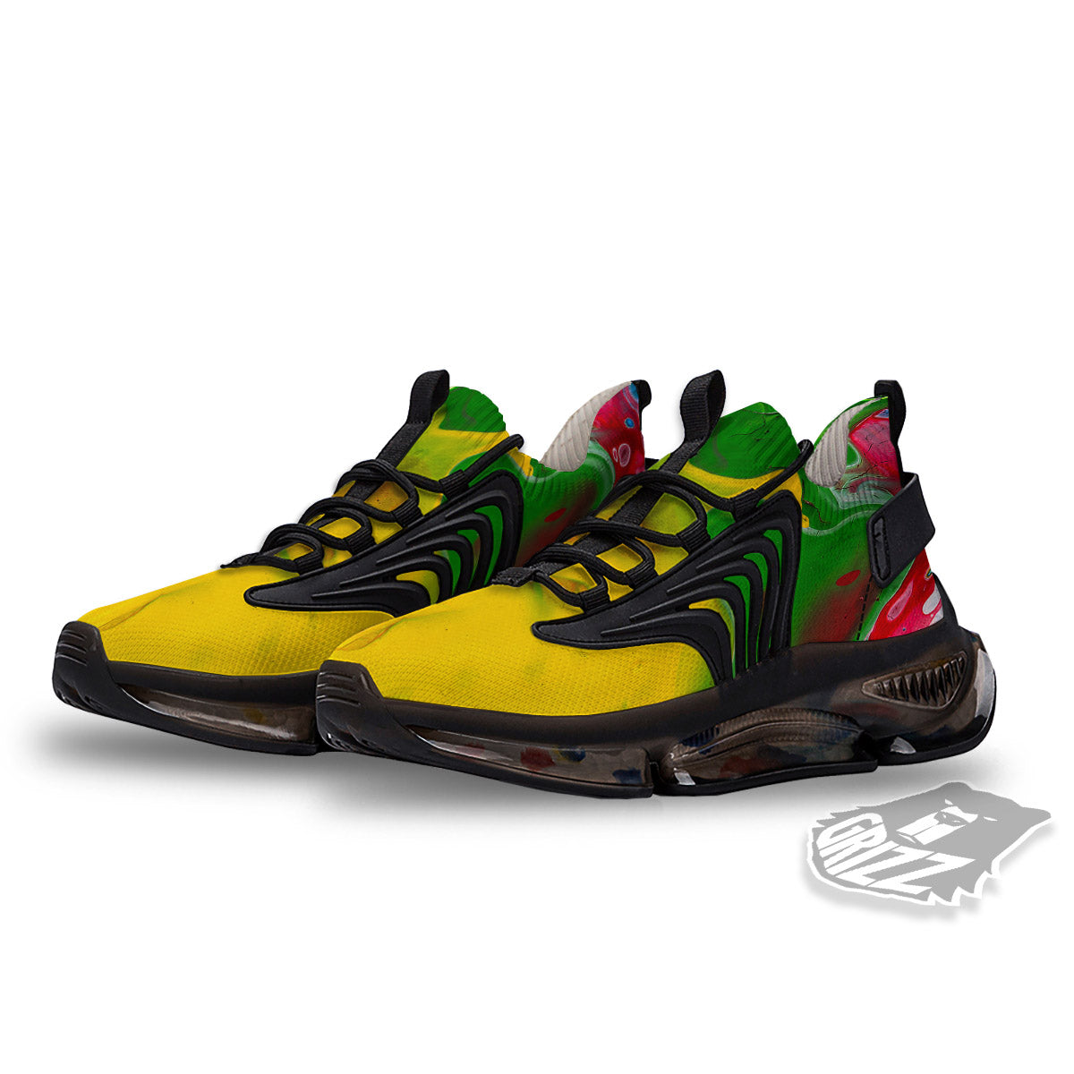 Acid Melt Yellow And Green Print Black Gym Shoes-grizzshop