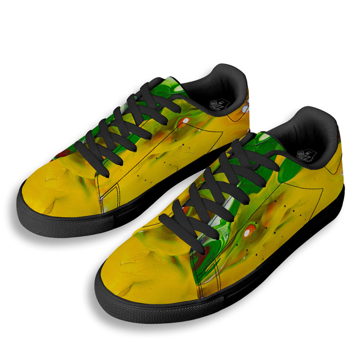 Acid Melt Yellow And Green Print Black Low Top Sneakers-grizzshop