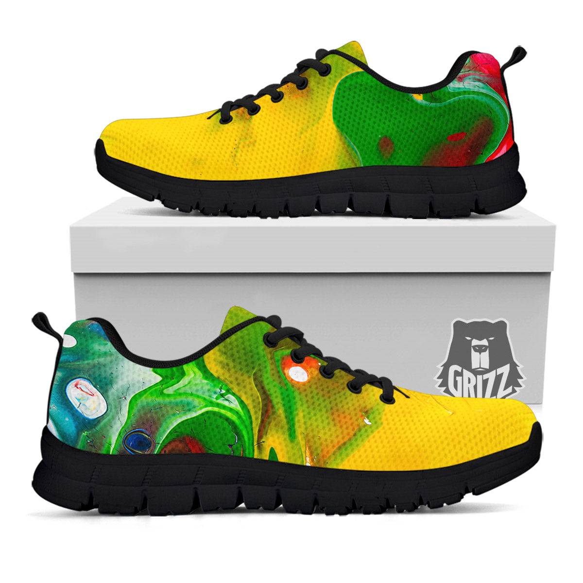 Acid Melt Yellow And Green Print Black Sneaker-grizzshop