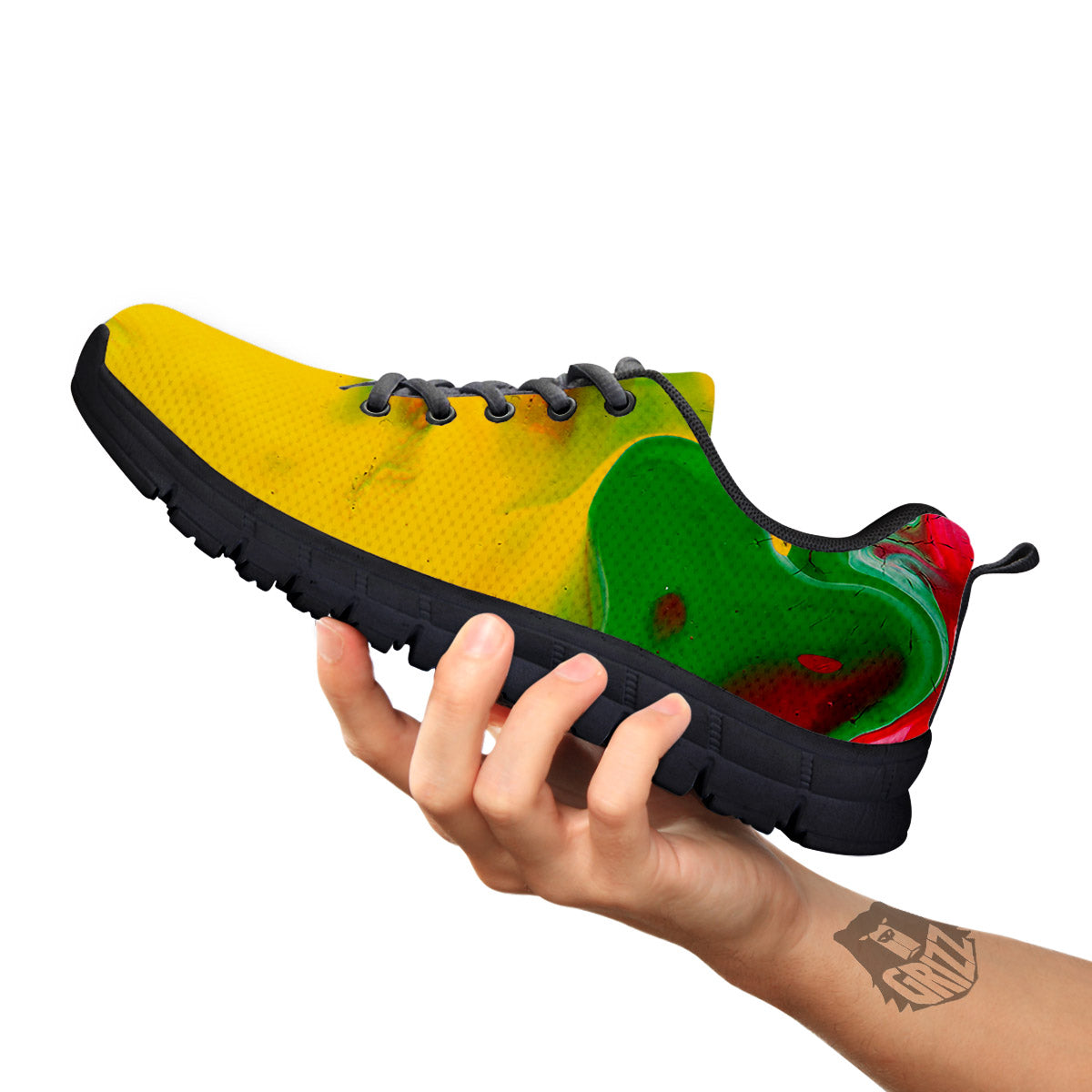 Acid Melt Yellow And Green Print Black Sneaker-grizzshop