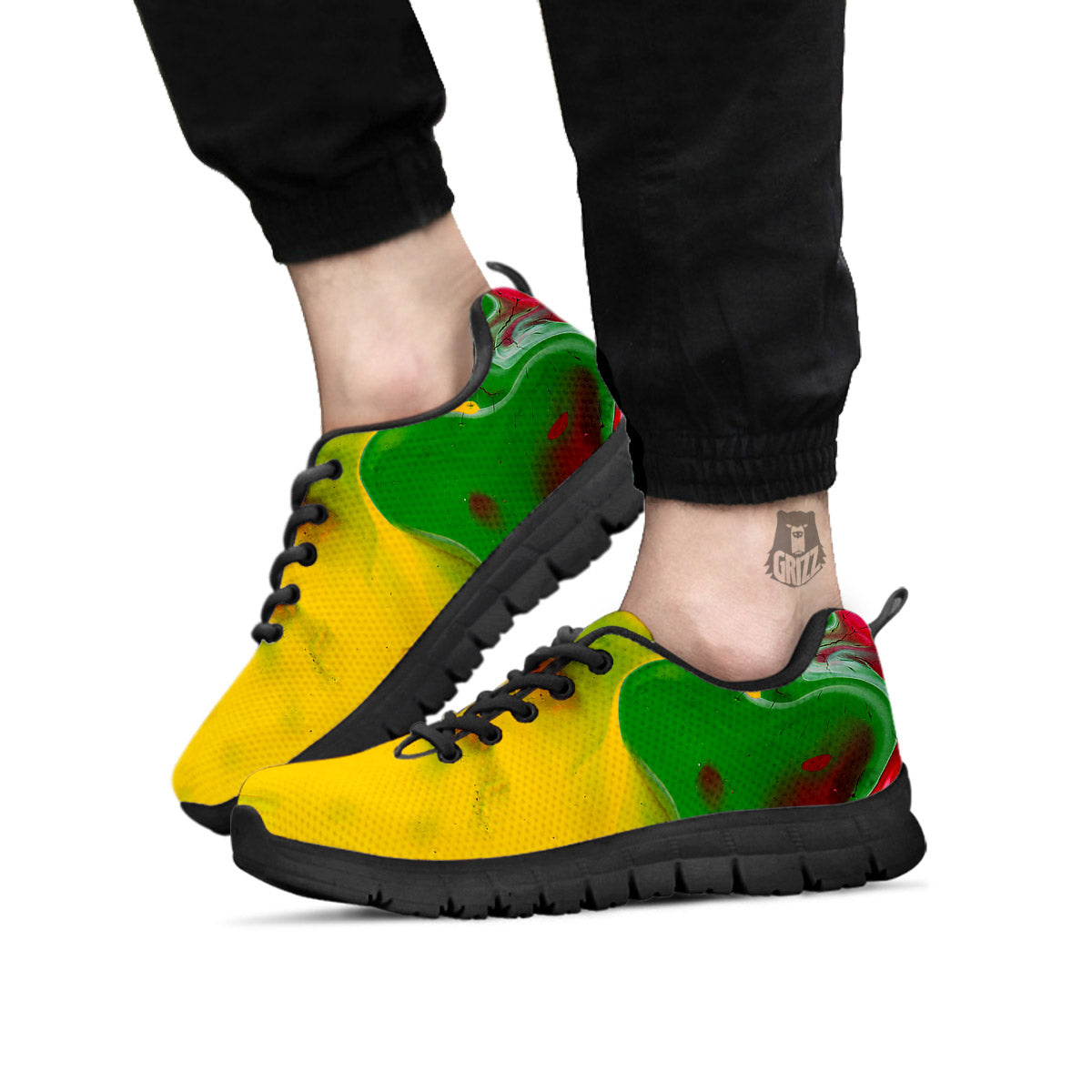 Acid Melt Yellow And Green Print Black Sneaker-grizzshop