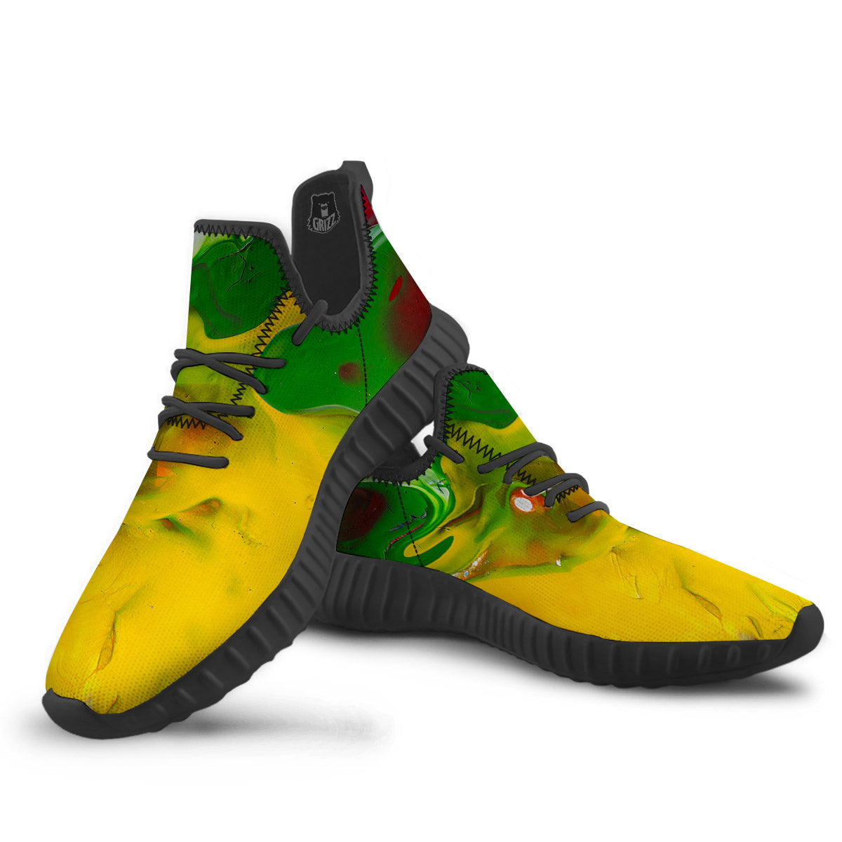 Acid Melt Yellow And Green Print Black Walking Shoes-grizzshop