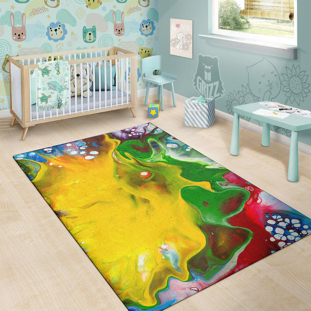 Acid Melt Yellow And Green Print Floor Mat-grizzshop