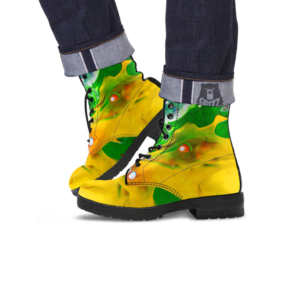 Acid Melt Yellow And Green Print Leather Boots-grizzshop