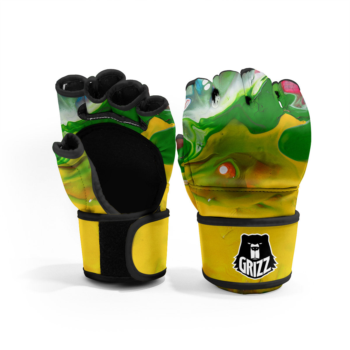Acid Melt Yellow And Green Print MMA Gloves-grizzshop