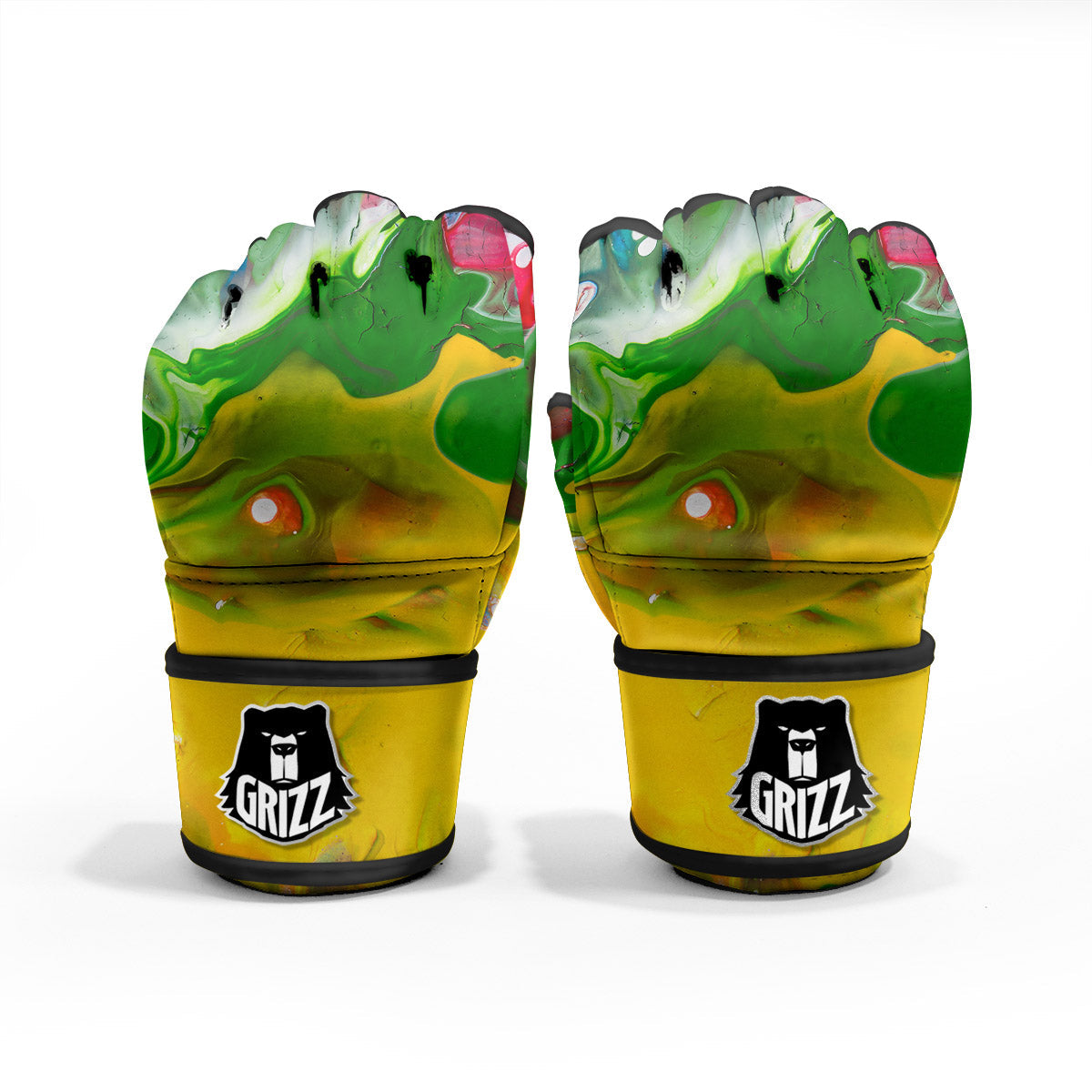 Acid Melt Yellow And Green Print MMA Gloves-grizzshop