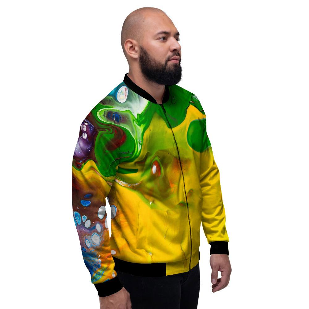 Acid Melt Yellow And Green Print Men's Bomber Jacket-grizzshop