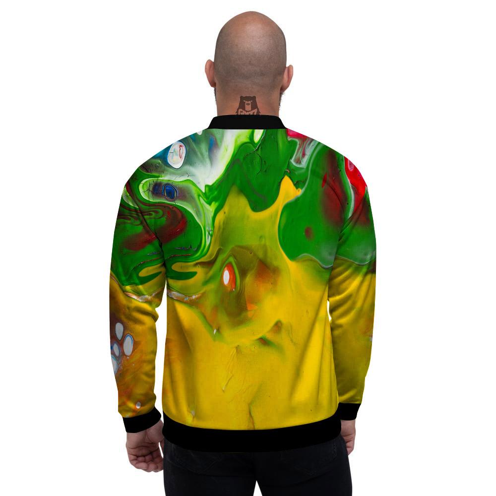 Acid Melt Yellow And Green Print Men's Bomber Jacket-grizzshop