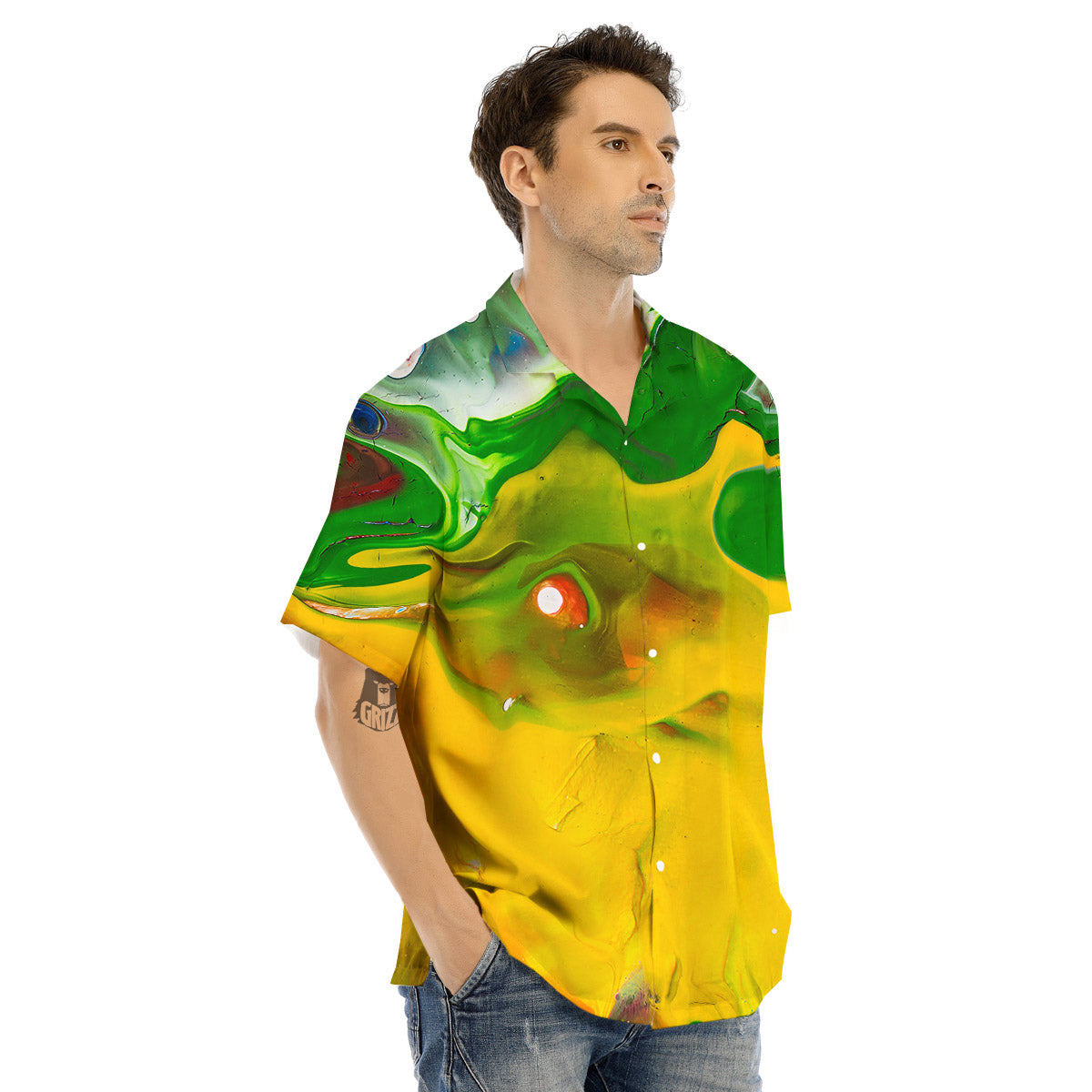 Acid Melt Yellow And Green Print Men's Hawaiian Shirt-grizzshop