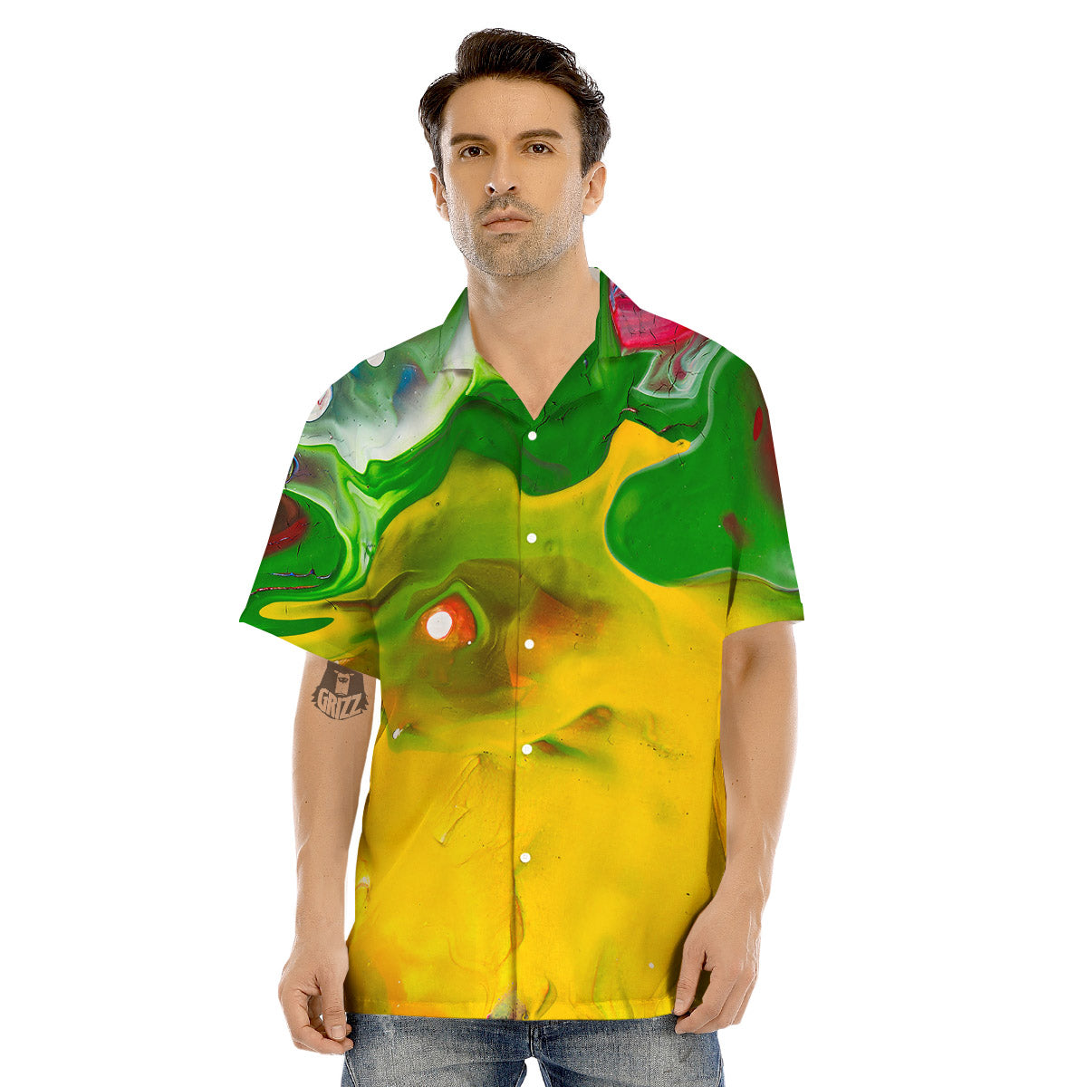 Acid Melt Yellow And Green Print Men's Hawaiian Shirt-grizzshop
