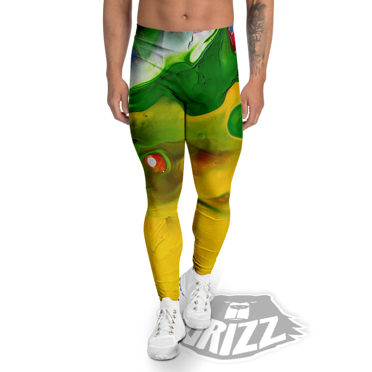 Acid Melt Yellow And Green Print Men's Leggings-grizzshop