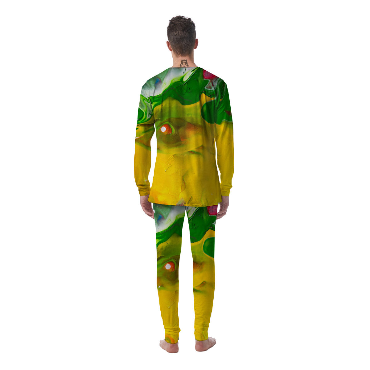 Acid Melt Yellow And Green Print Men's Pajamas-grizzshop