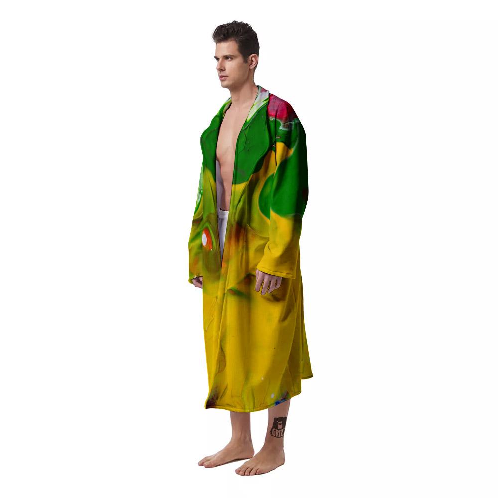 Acid Melt Yellow And Green Print Men's Robe-grizzshop