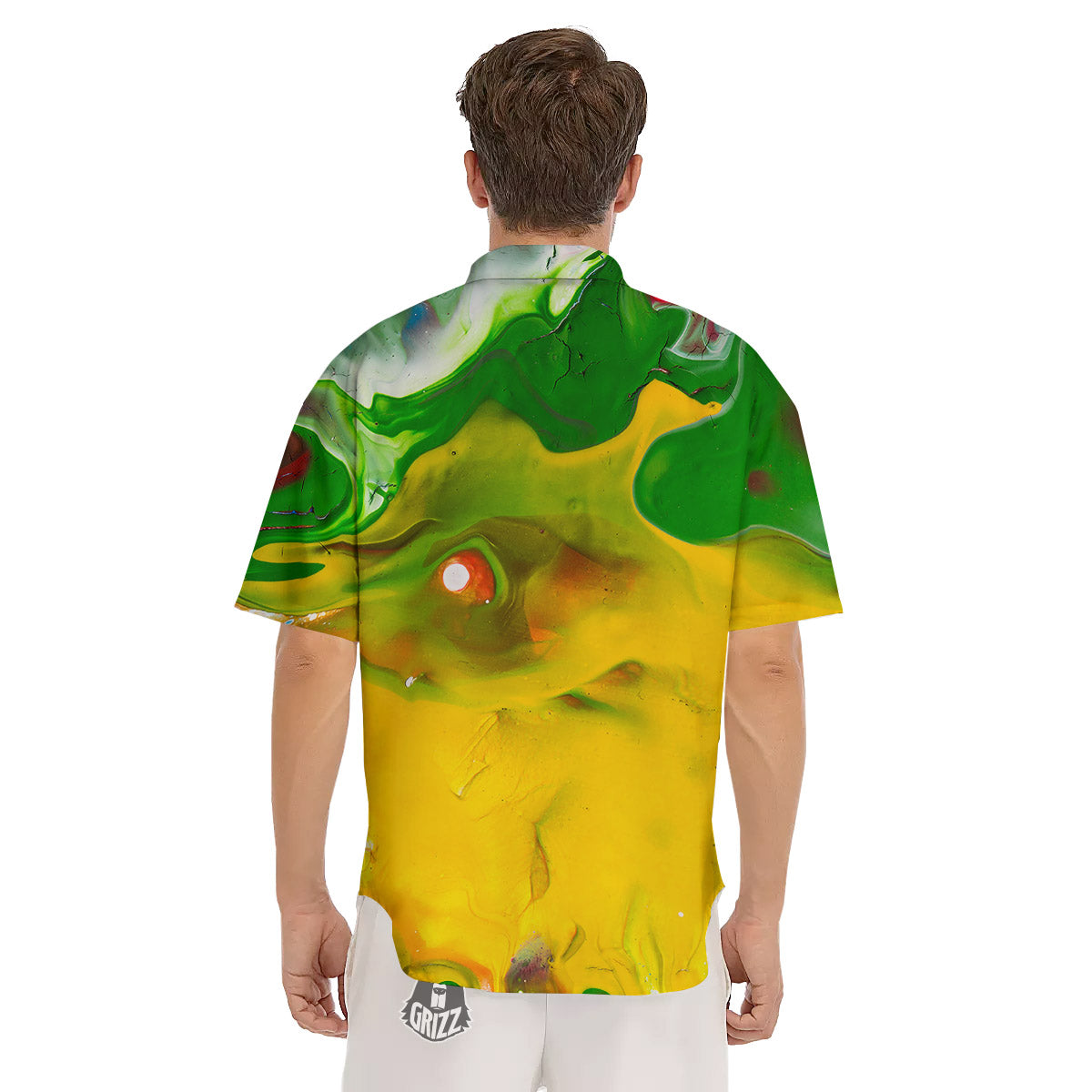 Acid Melt Yellow And Green Print Men's Short Sleeve Shirts-grizzshop