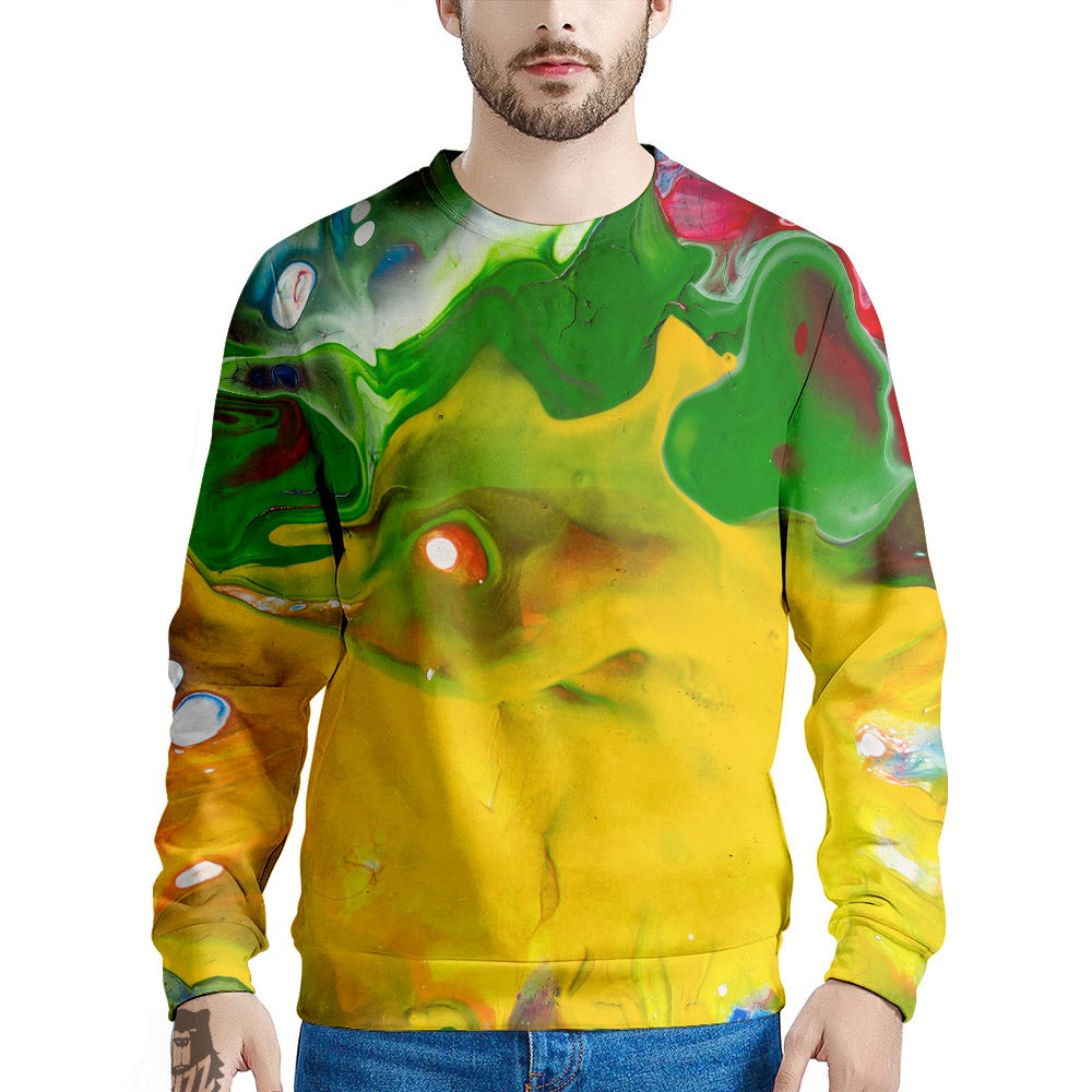 Acid Melt Yellow And Green Print Men's Sweatshirt-grizzshop