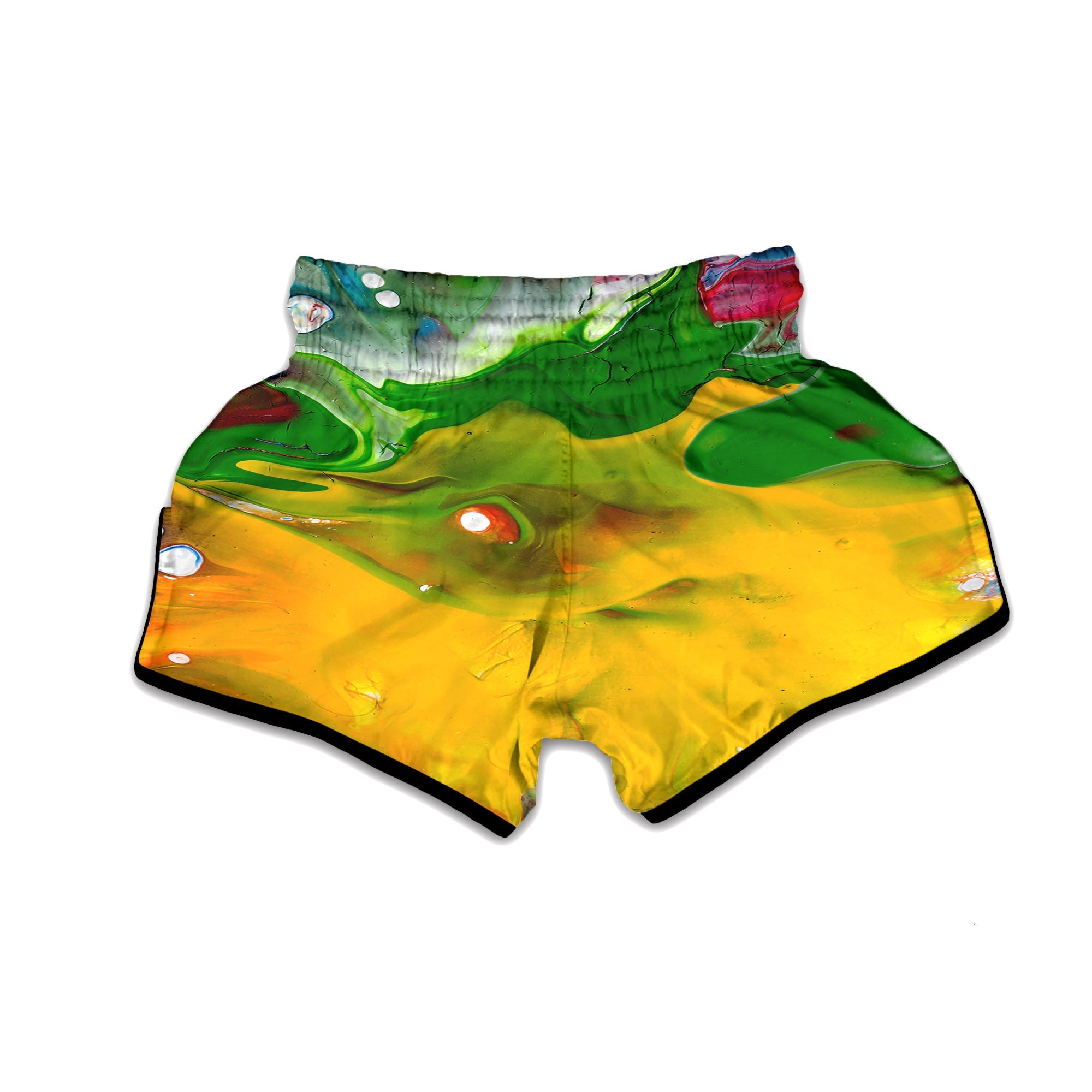 Acid Melt Yellow And Green Print Muay Thai Boxing Shorts-grizzshop