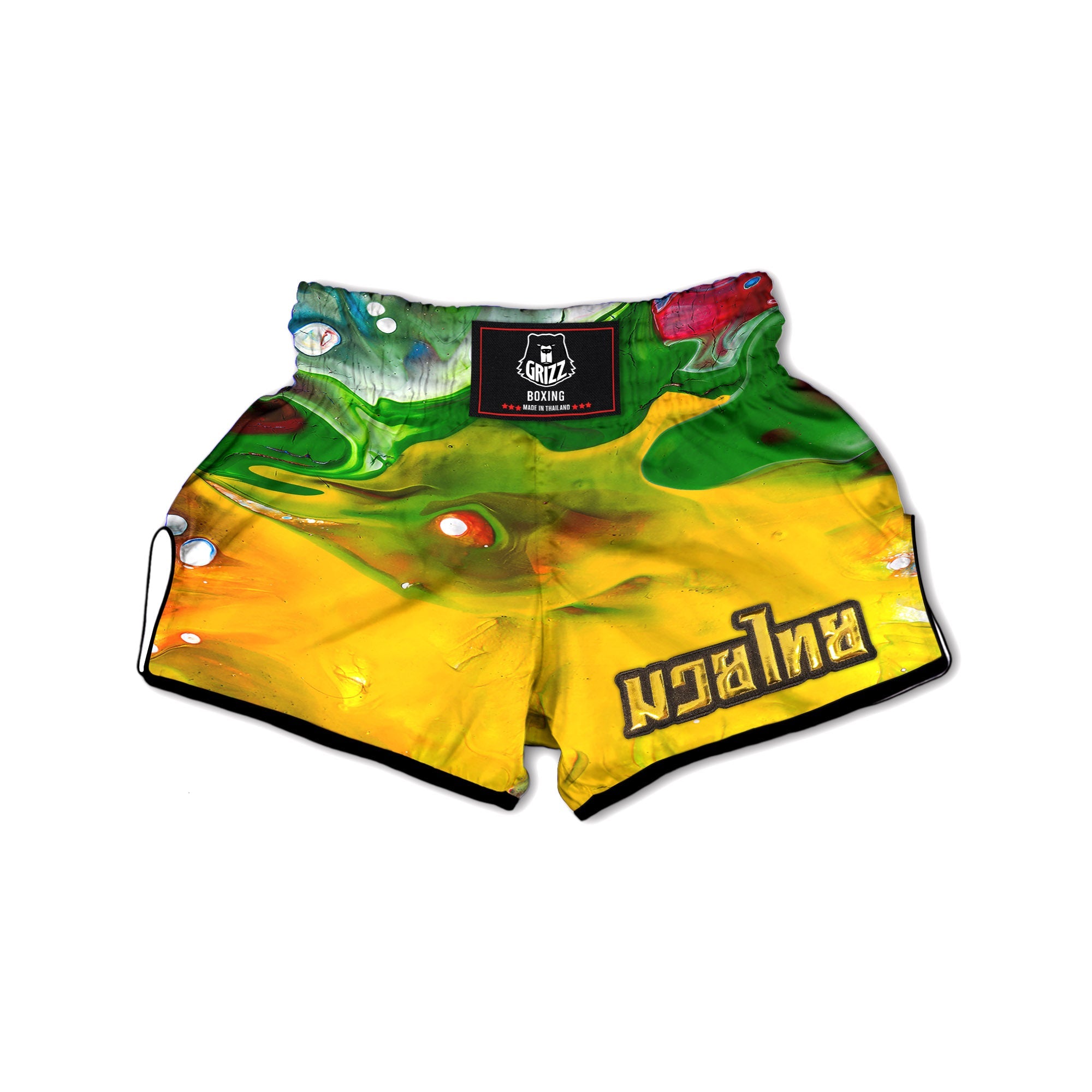 Acid Melt Yellow And Green Print Muay Thai Boxing Shorts-grizzshop