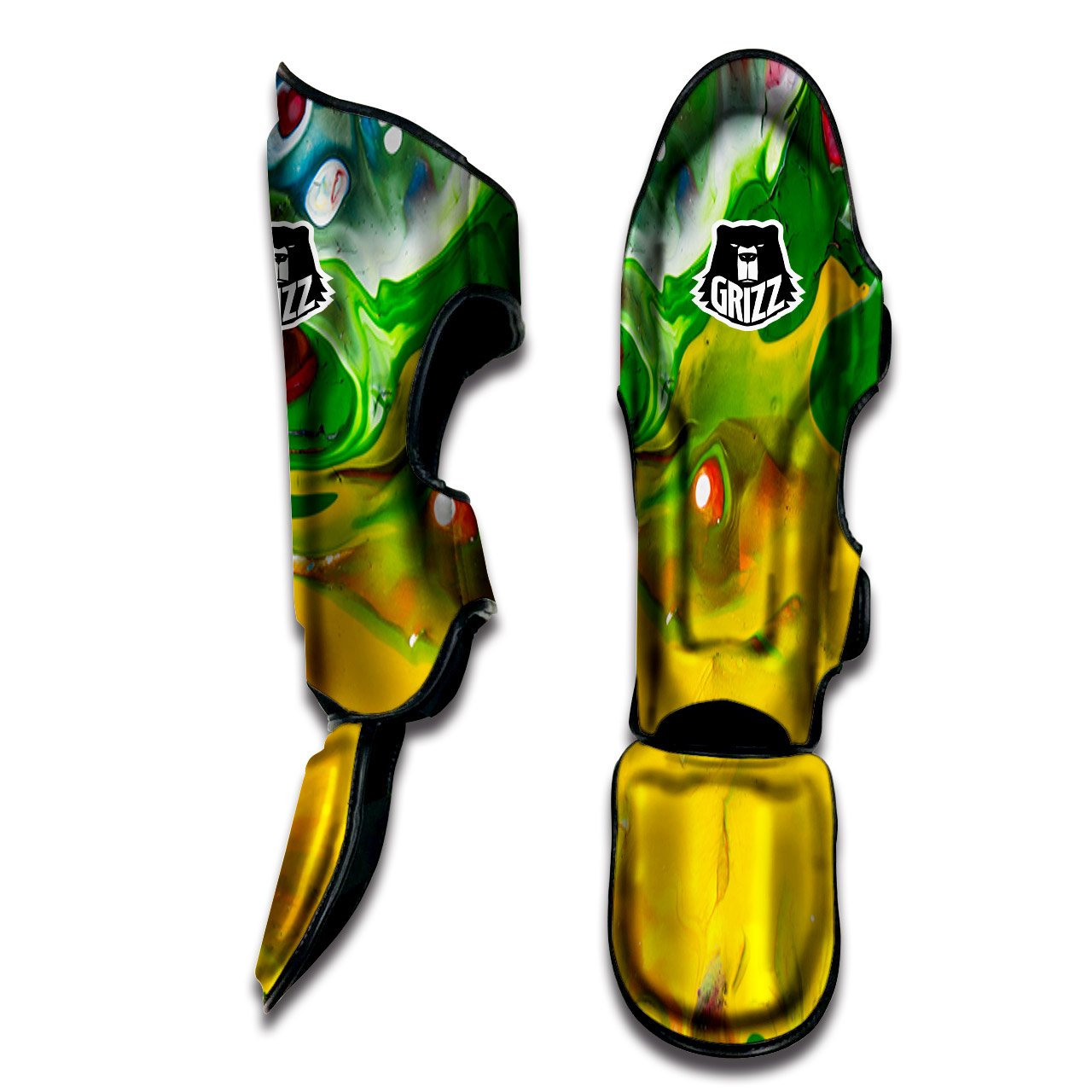 Acid Melt Yellow And Green Print Muay Thai Shin Guards-grizzshop