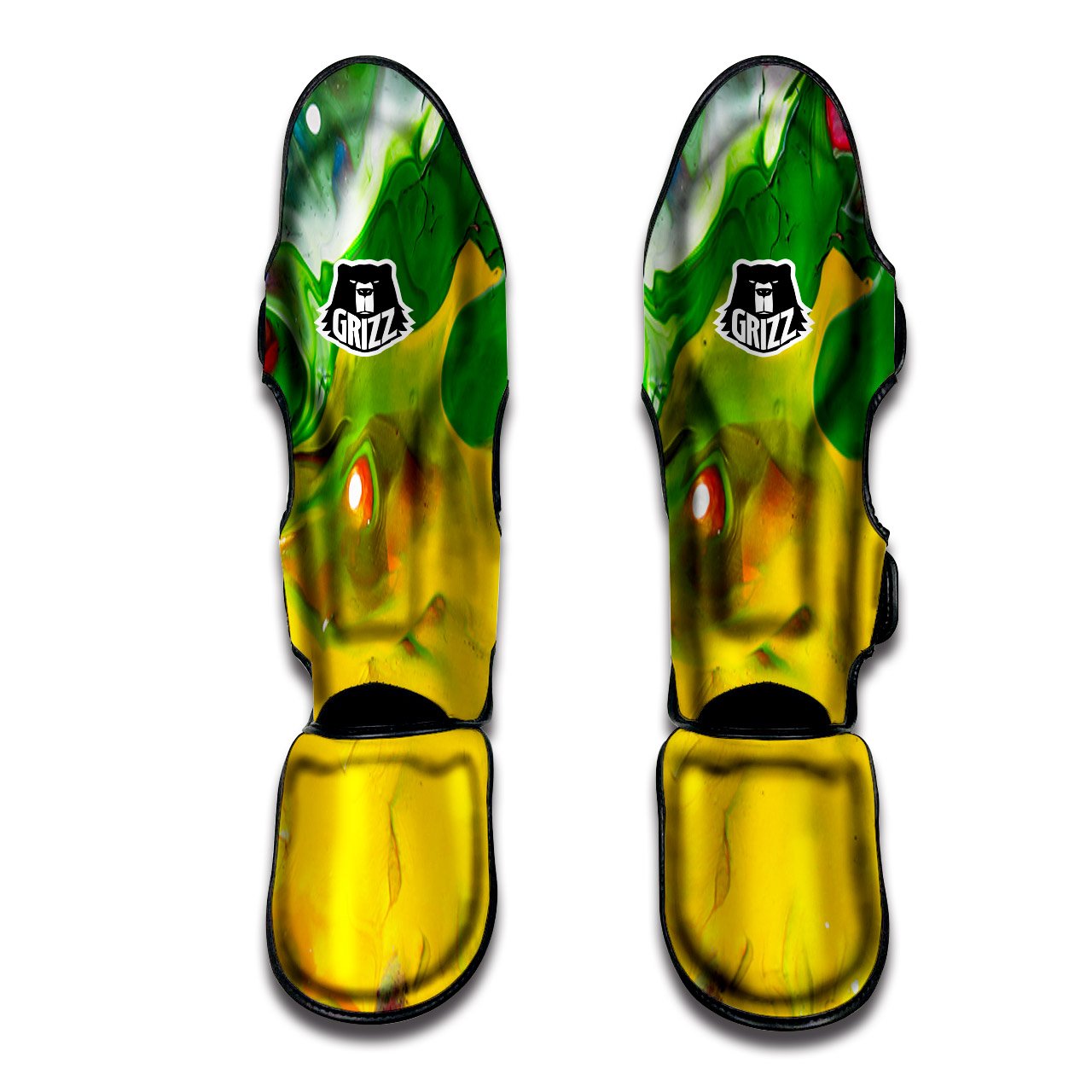 Acid Melt Yellow And Green Print Muay Thai Shin Guards-grizzshop