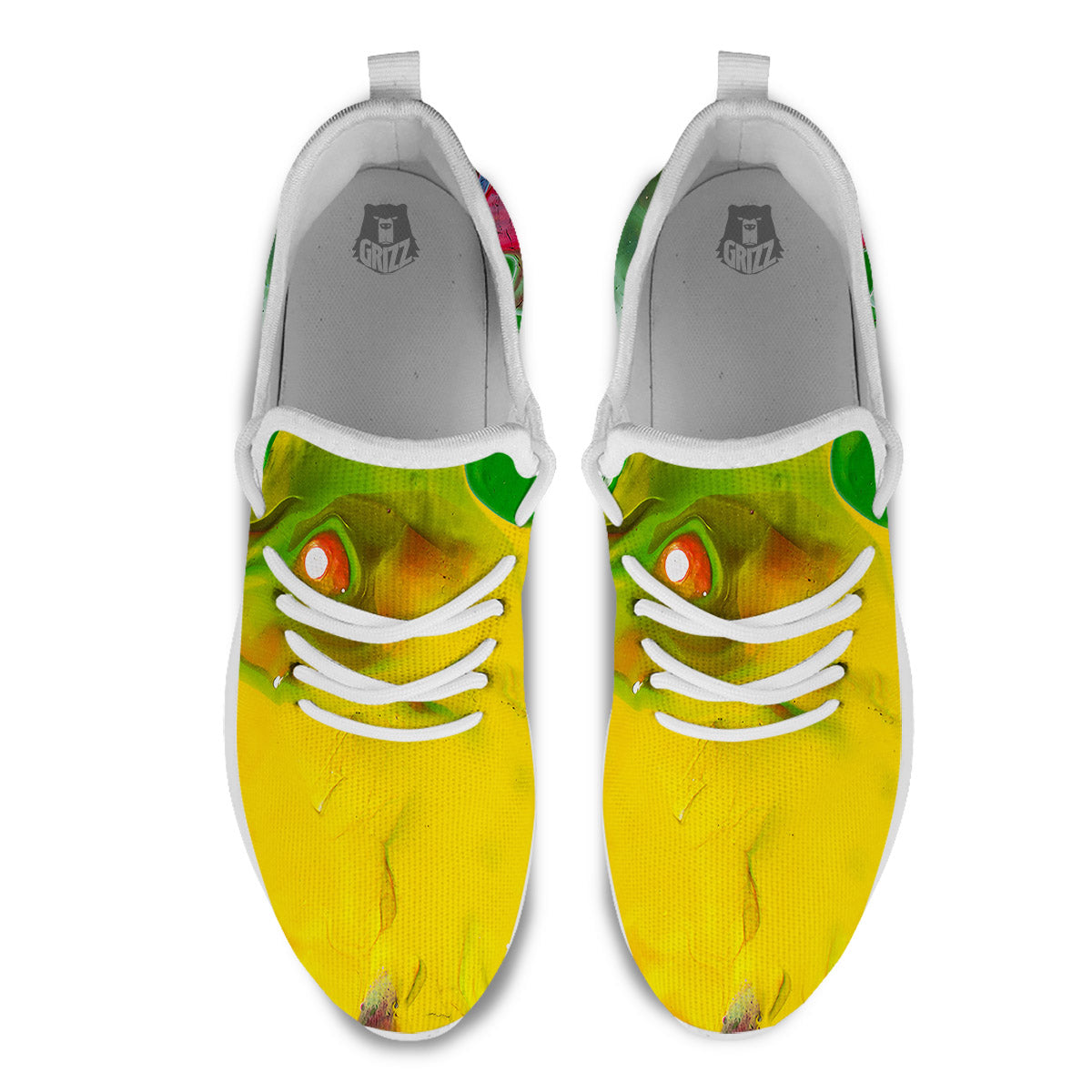 Acid Melt Yellow And Green Print White Athletic Shoes-grizzshop